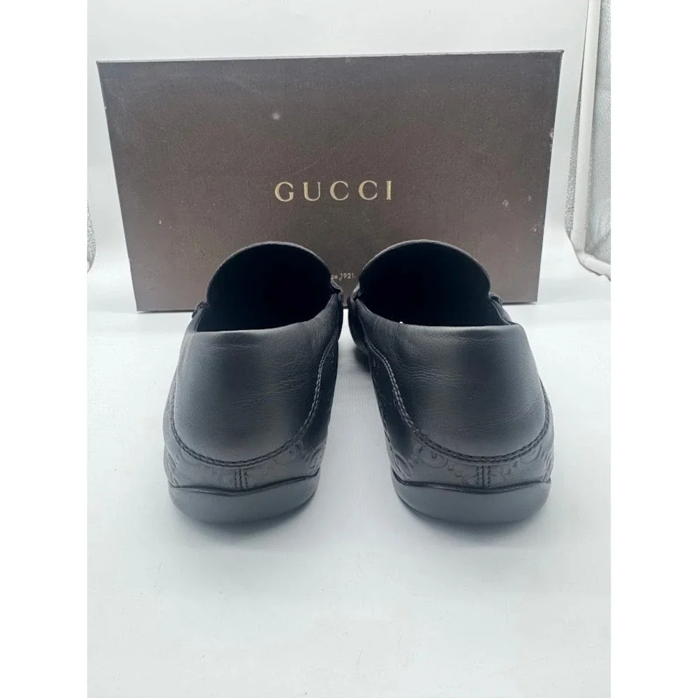 Gucci Mens Black Leather GG Guccissima Driving Moccasin Loafers Size 6 Italy